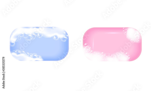 Bar of soap..Realistic vector illustration.Shampoo bubbles texture.