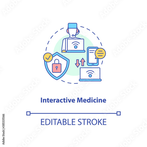 Interactive medicine concept icon. Telemedicine services types. Online medical service. Future health care idea thin line illustration. Vector isolated outline RGB color drawing. Editable stroke