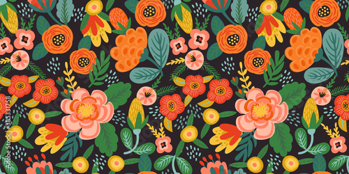 Folk floral seamless pattern. Modern abstract design for paper, cover, fabric, pacing and other.