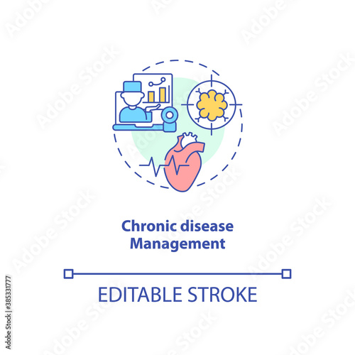 Chronic disease management concept icon. Telemedicine services types. Health care future. Online treatment idea thin line illustration. Vector isolated outline RGB color drawing. Editable stroke
