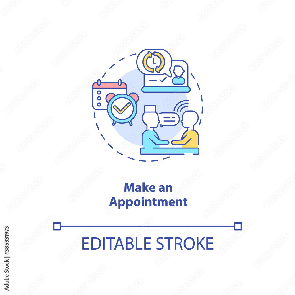 Make an appointment concept icon. Telemedical consultation steps. Planning doctor visit. Health care idea thin line illustration. Vector isolated outline RGB color drawing. Editable stroke
