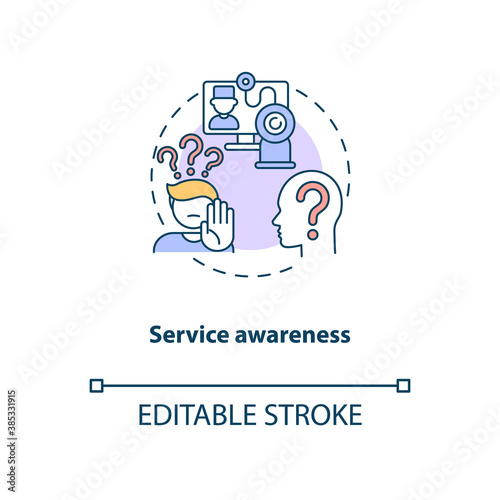 Service awareness concept icon. Telemedicine challenges. Unrecognized medical services. Hospital inovations idea thin line illustration. Vector isolated outline RGB color drawing. Editable stroke