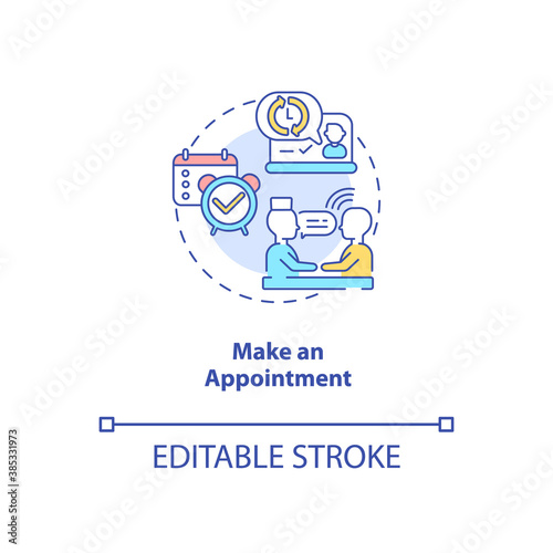 Make an appointment concept icon. Telemedical consultation steps. Planning doctor visit. Health care idea thin line illustration. Vector isolated outline RGB color drawing. Editable stroke