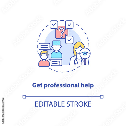 Get professional help concept icon. Telemedical consultation steps. Future doctor services. Medical improvement idea thin line illustration. Vector isolated outline RGB color drawing. Editable stroke
