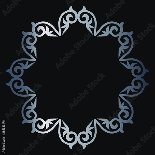 Round frame, workpiece for your design. Ornamental elements and motifs of Kazakh, Kyrgyz, Uzbek, national Asian decor for plate, textile and print design. Round frame. Vector.
