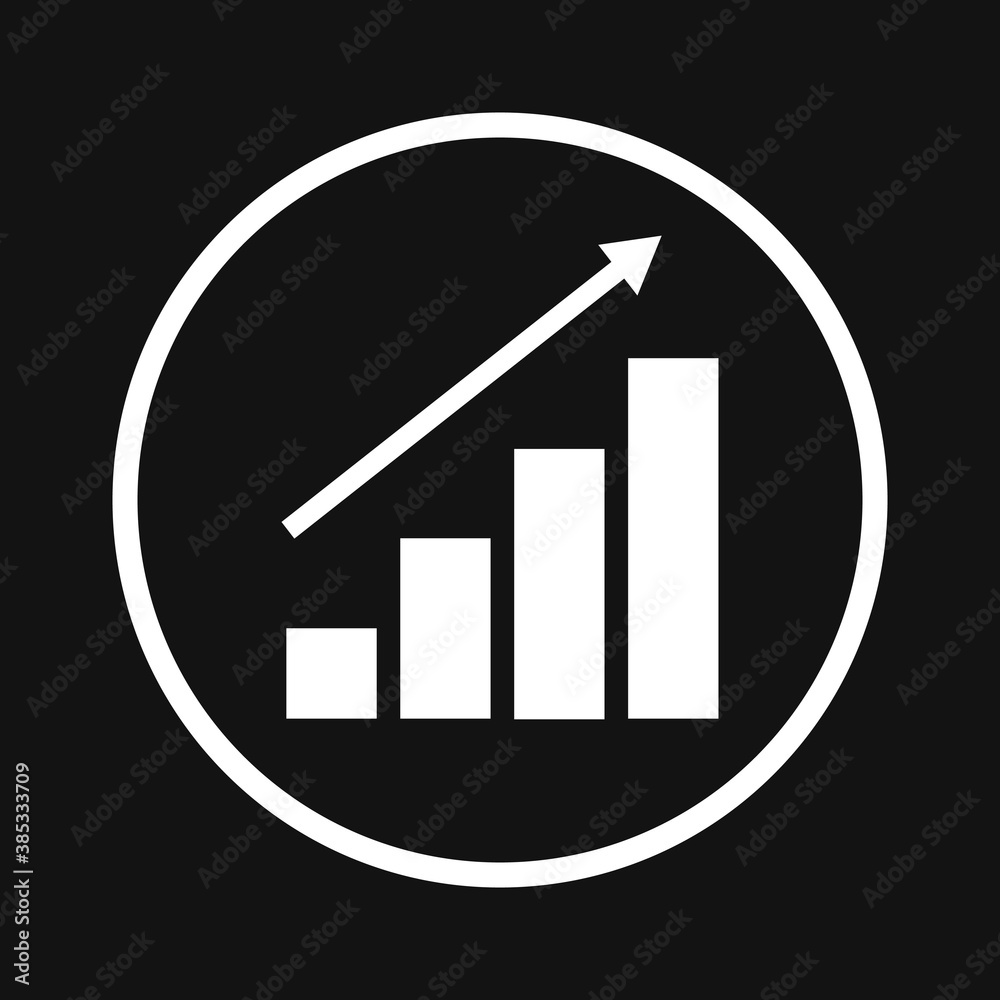 Growing bar graph icon. Vector illustration on black background Growing bar graph icon. Vector illustration on black background