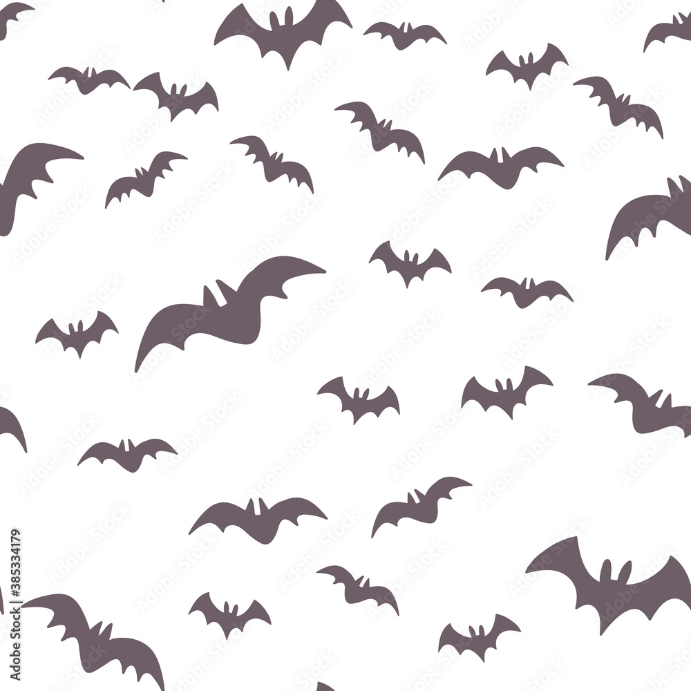 Naklejka premium Halloween pattern with flying bats. Vector seamless background. Bat simple illustration texture.