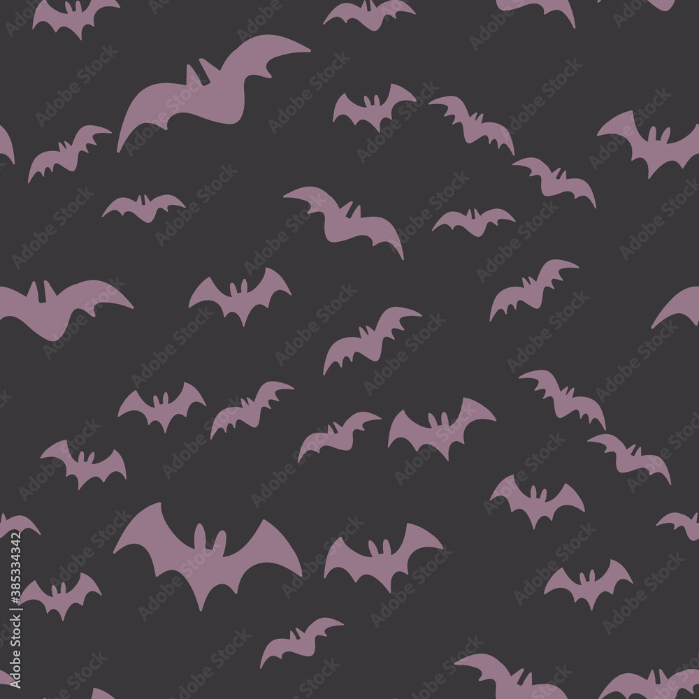 Fototapeta premium Halloween pattern with flying bats. Vector seamless background. Bat simple illustration texture.