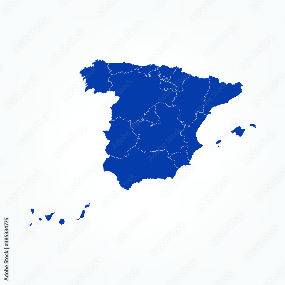 Fototapeta premium High Detailed Blue Map of Spain on White isolated background, Vector Illustration EPS 10
