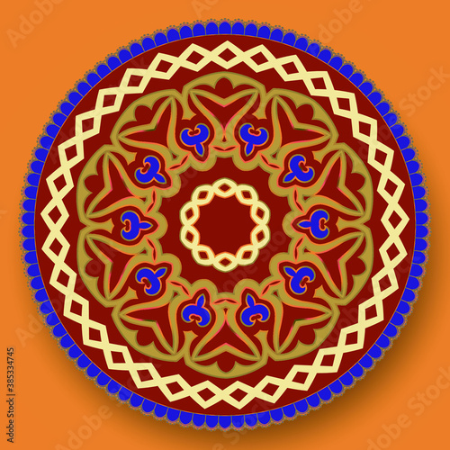 Decorative Asian Round Pattern. Mandala. Ornamental design element of Asian Nomads: Kyrgyz, Kazakhs, Bashkirs, Tatars, Yakut, Mongols. Ethnic Vector Illustration for Paper Products, Textiles.