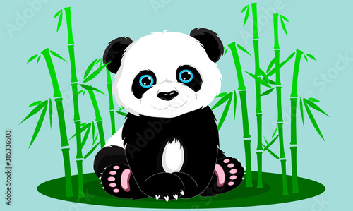 Fototapeta Naklejka Na Ścianę i Meble -  panda and bamboo on a light background