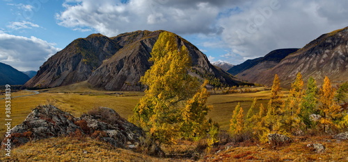 Russia. Mountain Altai. Desert steppes in the vast valleys of the Chuya river along the Chuya tract.
