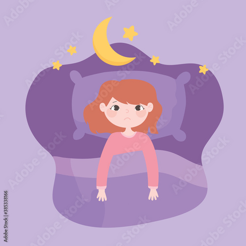 insomnia, top view sleepless girl in the bed