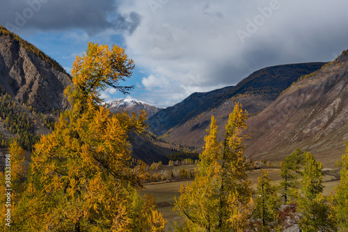 Russia. Mountain Altai. Desert steppes in the vast valleys of the Chuya river along the Chuya tract.