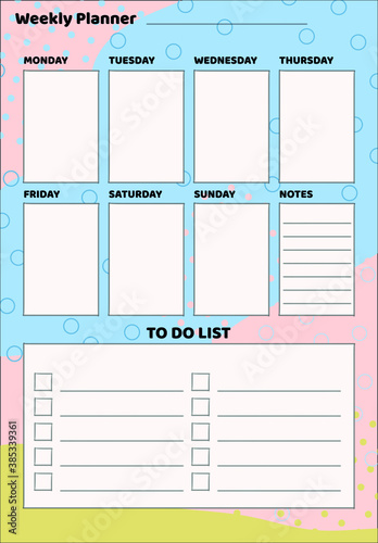 Weekly planner list in Memphis style 