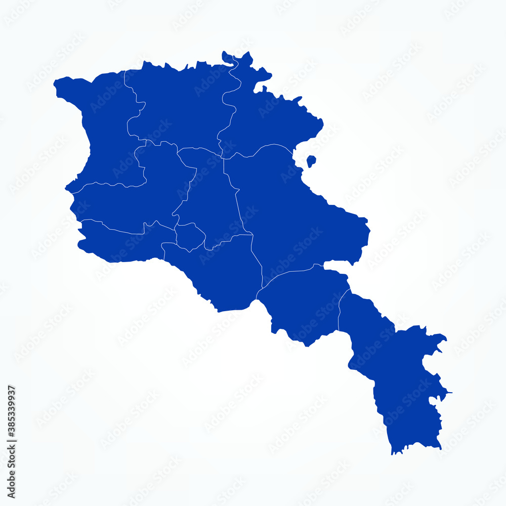 High Detailed Blue Map of Armenia on White isolated background, Vector Illustration EPS 10