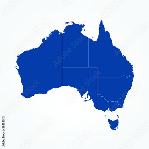 High Detailed Blue Map of Australia on White isolated background, Vector Illustration EPS 10