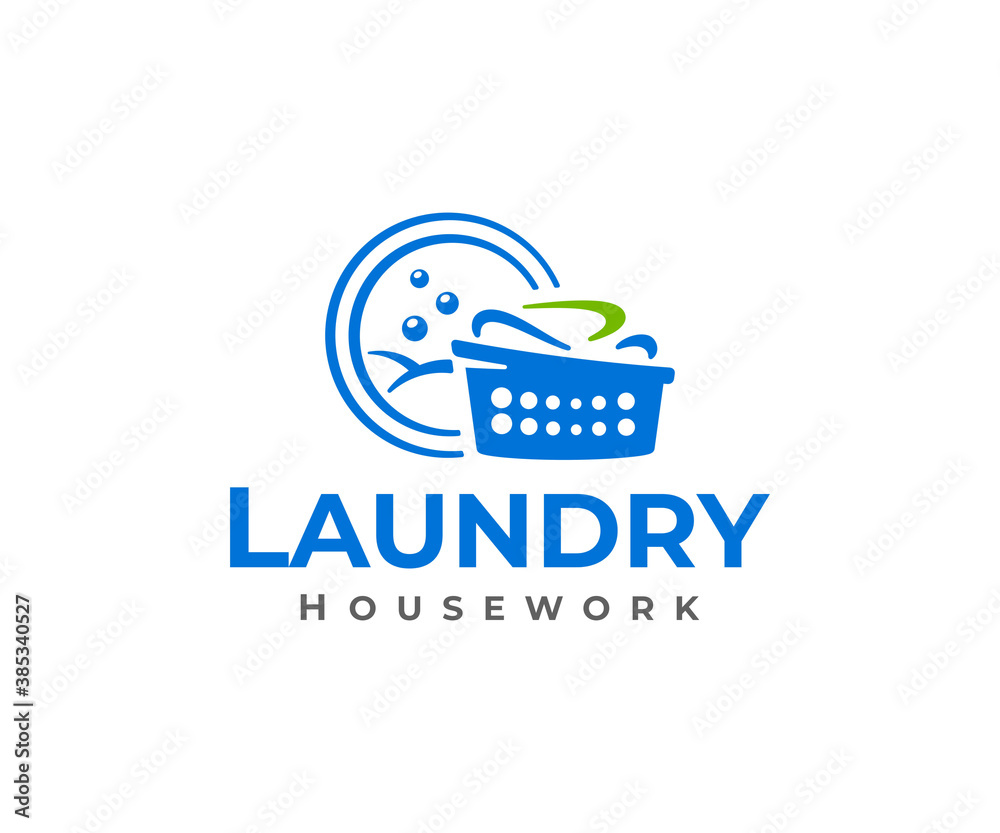 Washing and drying clothes logo design. Laundry room with a washing machine and laundry basket vector design. Dry cleaning logotype Washing and drying clothes logo design. Laundry room with a washing machine and laundry basket vector design. Dry cleaning logotype