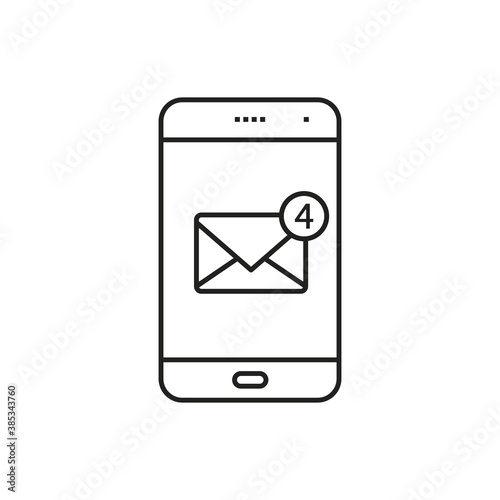 Notification of a new email on your mobile phone or smartphone. Mail icon. Vector flat line illustration