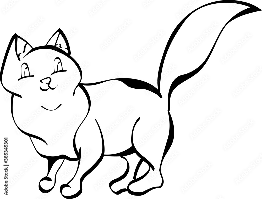 Cute, funny cat outline vector isolated design elements on white background. Concept for logo, print, cards 