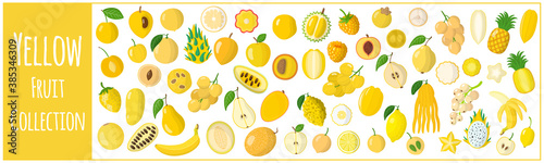 Set of vector cartoon illustrations with exotic yellow fruits isolated on white background.