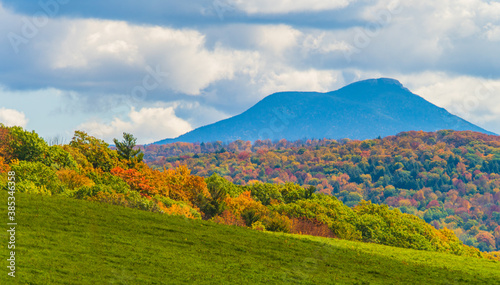 Photography view of Camels Hump Mountain in fall foliage season, in Vermont