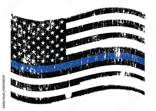 Waving Police Flag Thin Blue Line Illustration