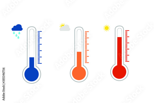 Temperature icon set in flat style. Thermometer symbol isolated. Vector illustration