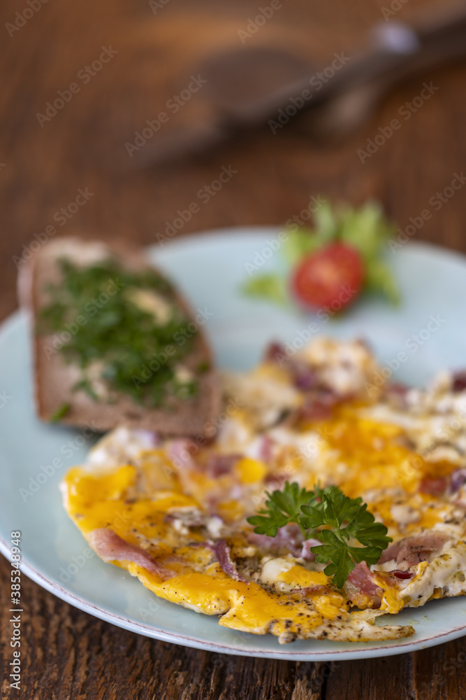 scrambled eggs on a blue plate scrambled eggs on a blue plate