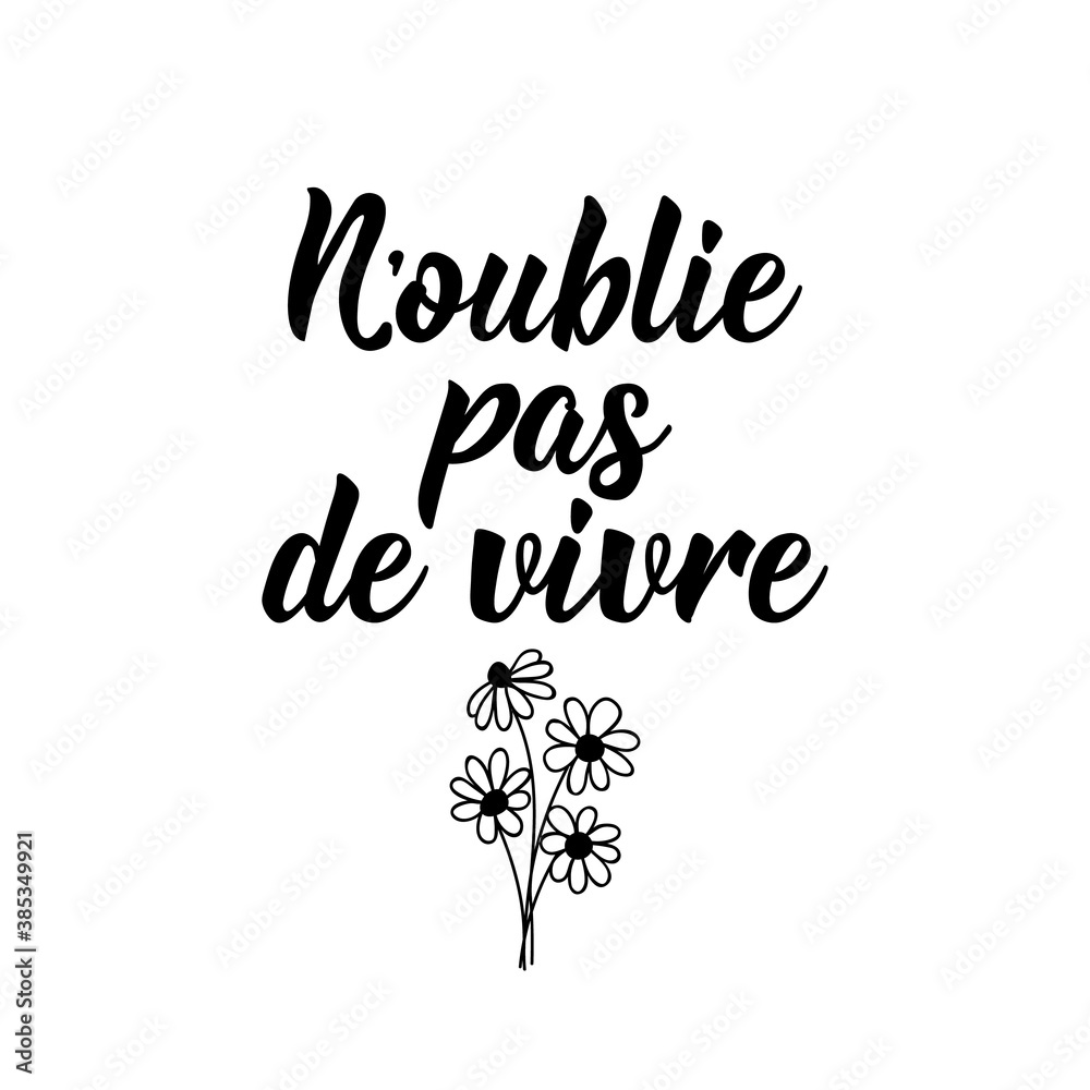 Don't forget to live - in French language. Lettering. Ink illustration. Modern brush calligraphy. Don't forget to live - in French language. Lettering. Ink illustration. Modern brush calligraphy.