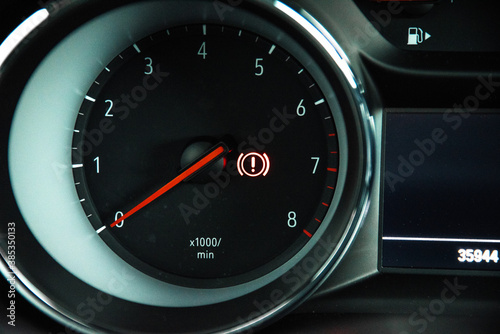 Car interior. Dashboard. Tachometer. Speedometer. 