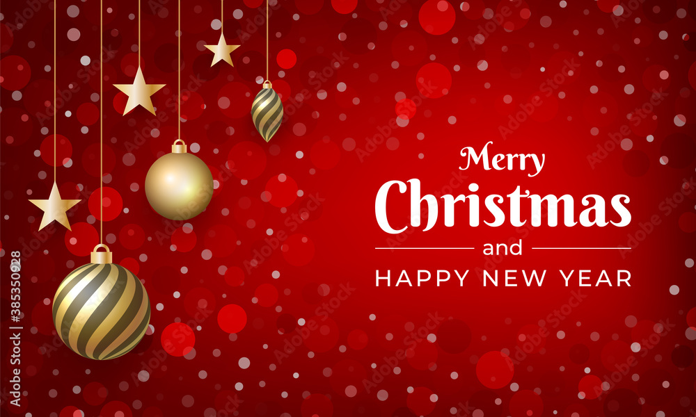 Merry Christmas and New Year design with red color and snow effect Merry Christmas and New Year design with red color and snow effect