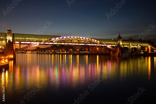 Andreyevsky Pushkinsky Bridge in Moscow at evening twilight