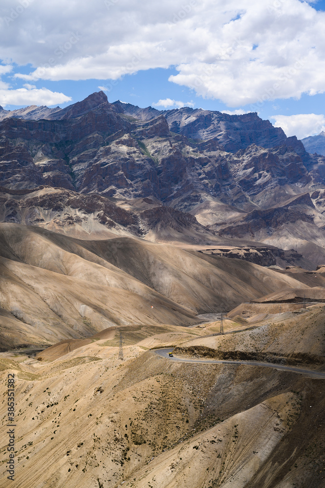Beautiful mountain view of Srinagar - Leh road at Namika la pass in Ladakh region, Jammu and Kashmir, India.