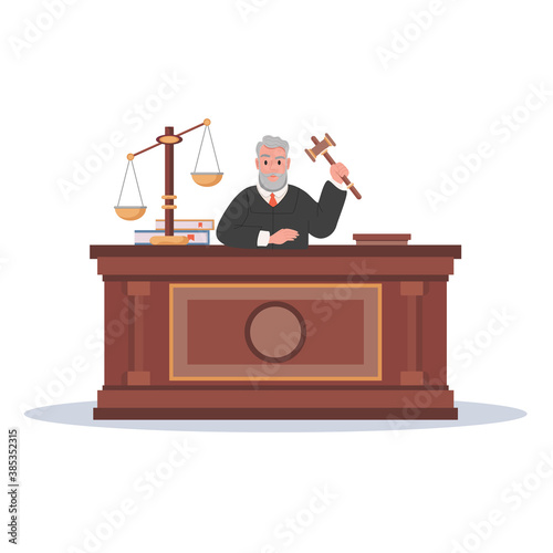 Judge character with hammer cartoon vector illustration