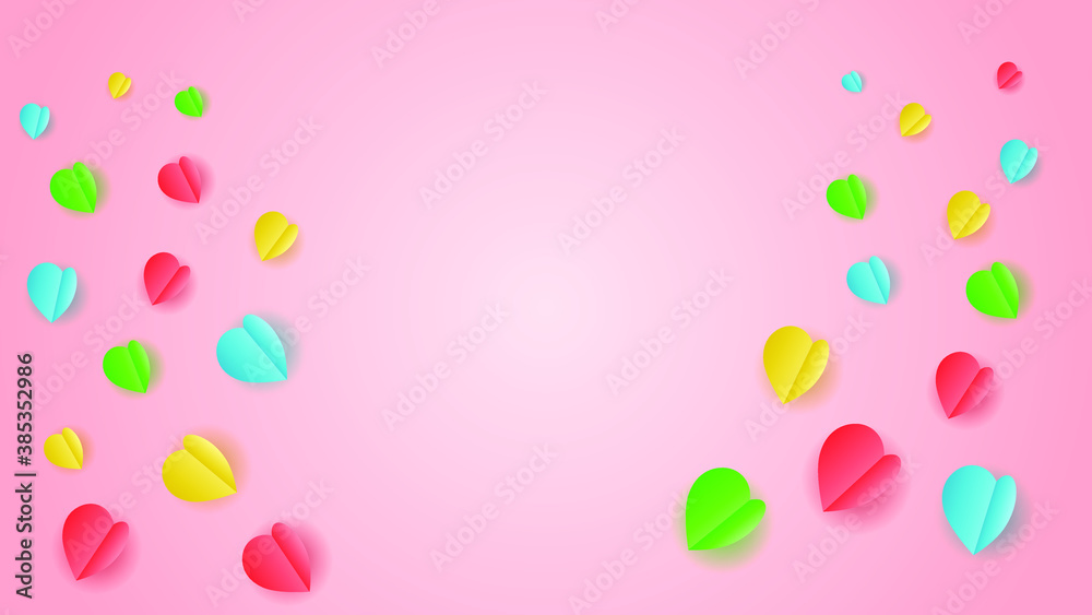 Paper Heart Background Love Romantic Vector Design Style Shadow 14 February Celebration