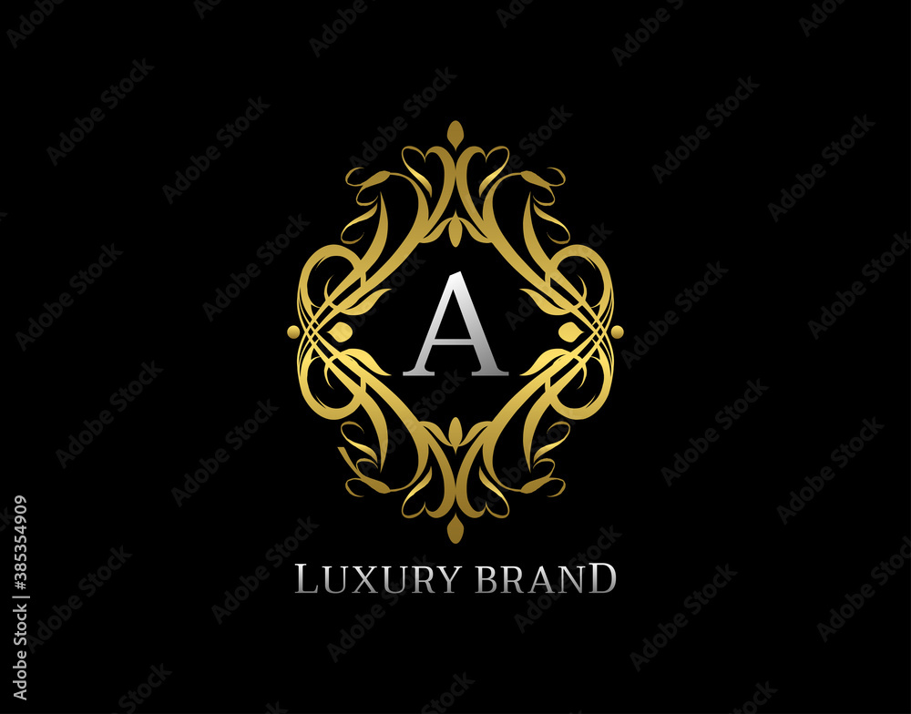 Luxury Gold Monogram A Letter Logo. Classic Golden badge design for Royalty, Letter Stamp, Boutique,  Hotel, Heraldic, Jewelry, Wedding.
