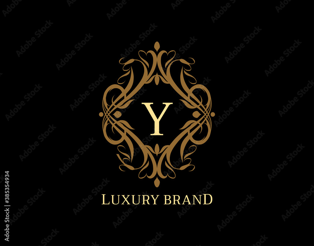 Luxury Monogram Y Letter Logo. Classic Brown badge design for Royalty, Letter Stamp, Boutique,  Hotel, Heraldic, Jewelry, Wedding.