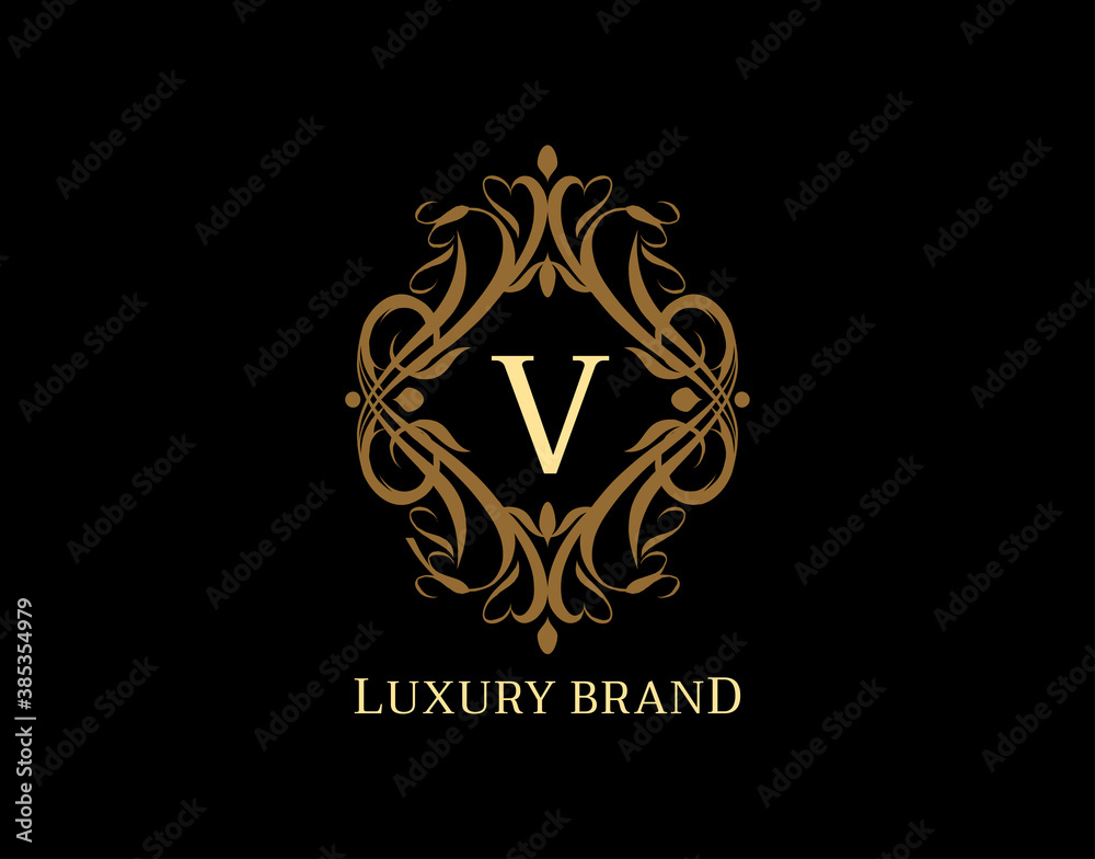 Luxury Monogram V Letter Logo. Classic Brown badge design for Royalty, Letter Stamp, Boutique,  Hotel, Heraldic, Jewelry, Wedding.