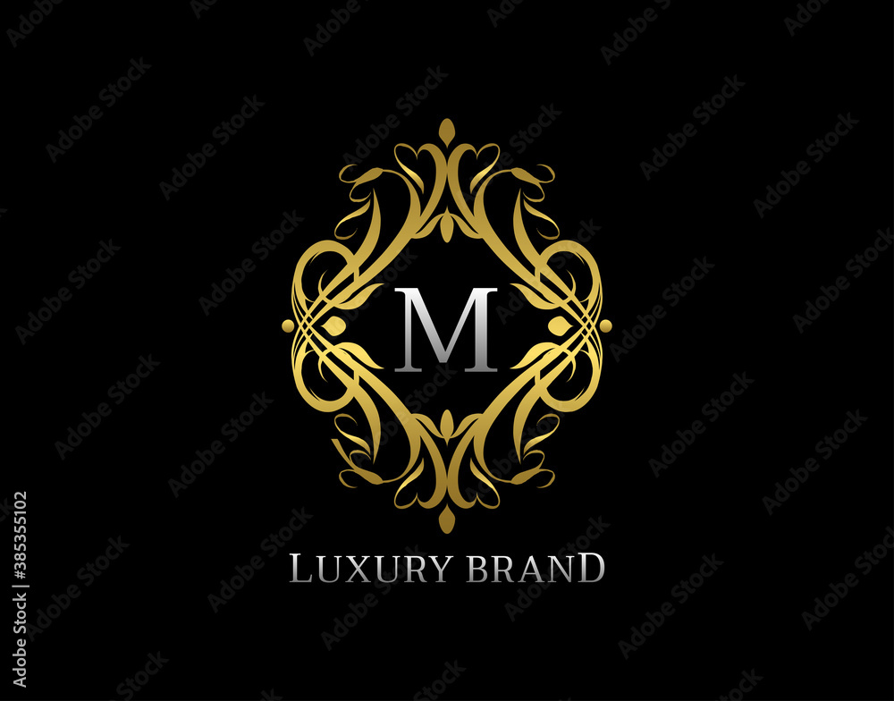 Luxury Gold Monogram M Letter Logo. Classic Golden badge design for Royalty, Letter Stamp, Boutique,  Hotel, Heraldic, Jewelry, Wedding.