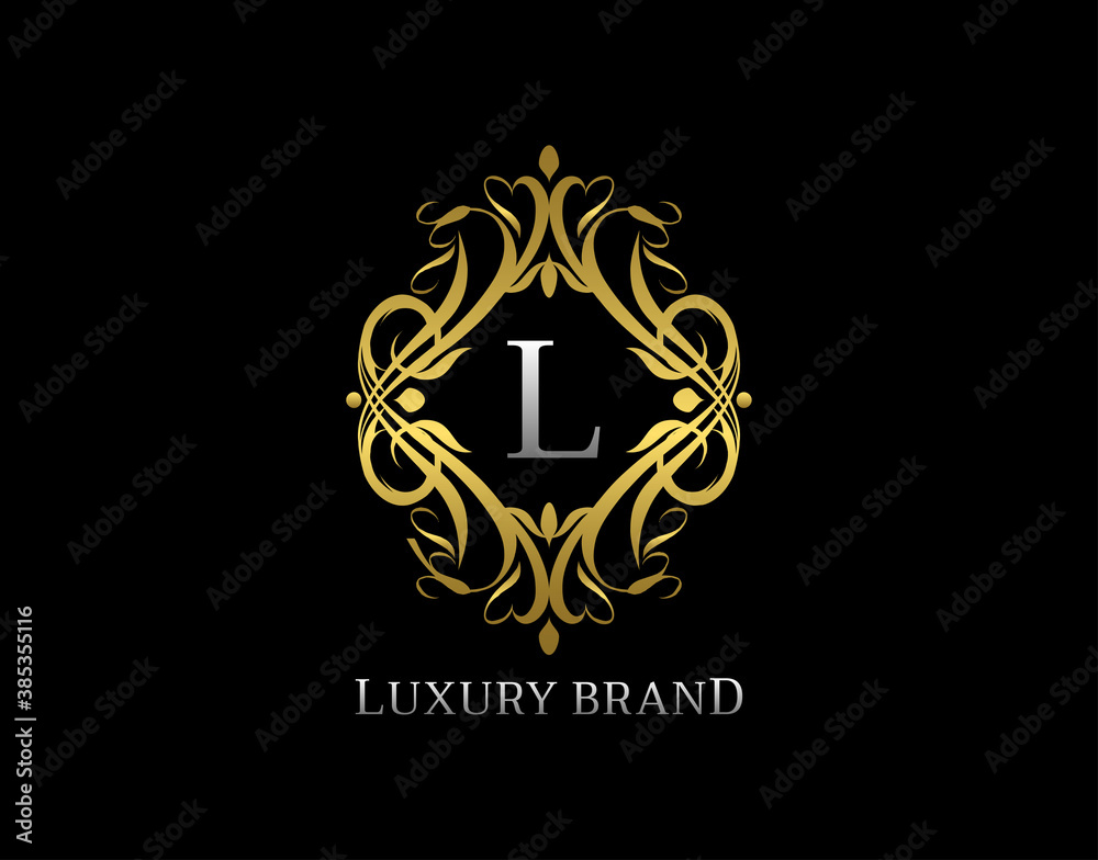Luxury Gold Monogram L Letter Logo. Classic Golden badge design for Royalty, Letter Stamp, Boutique,  Hotel, Heraldic, Jewelry, Wedding.