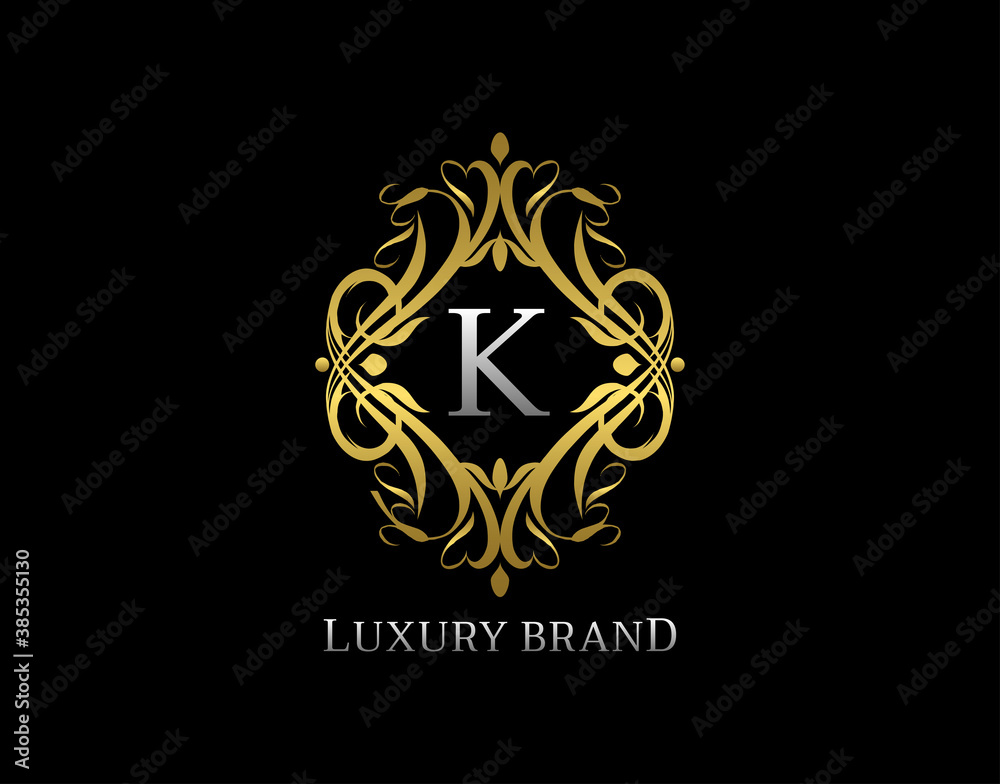 Luxury Gold Monogram K Letter Logo. Classic Golden badge design for Royalty, Letter Stamp, Boutique,  Hotel, Heraldic, Jewelry, Wedding.