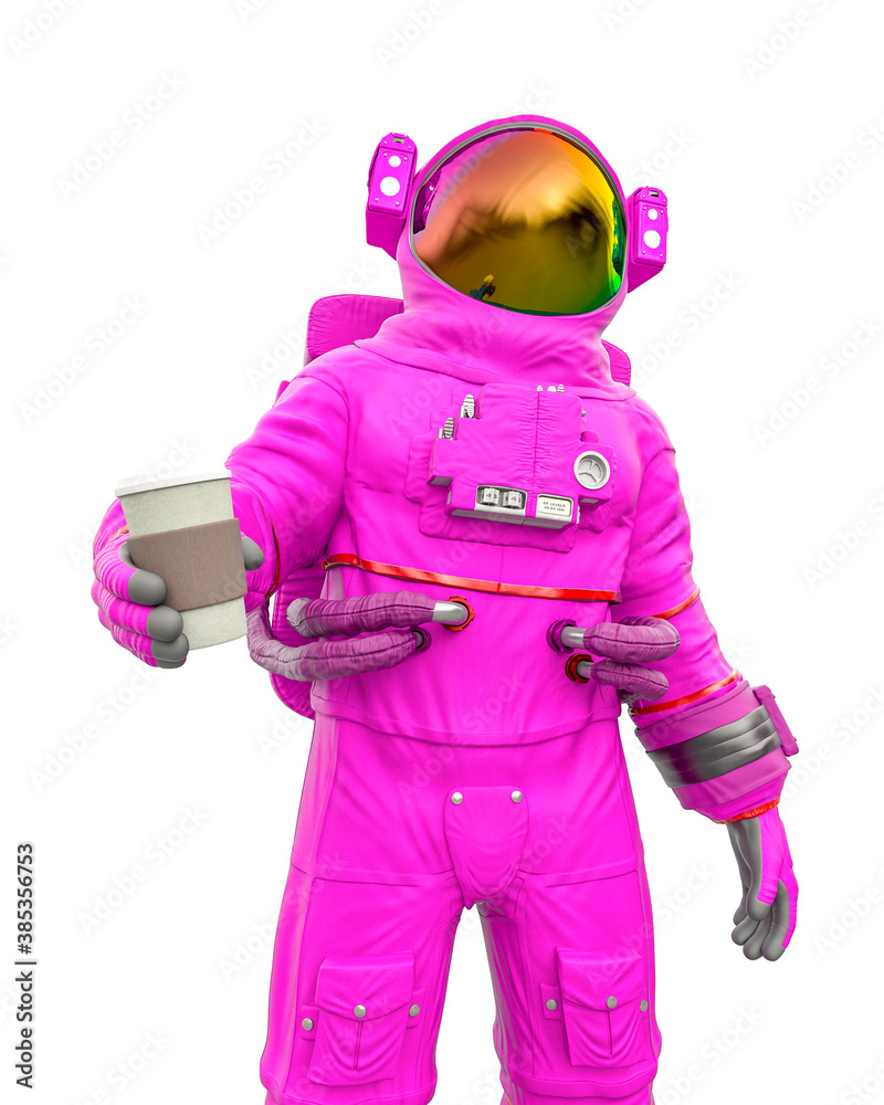 astronaut is holding a coffee cup