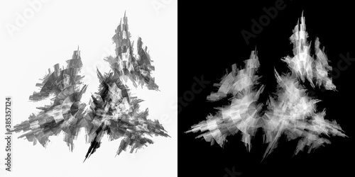 Set of monochrome abstract elements on black and white backgrounds. Broken stone structure with circles and veins. 3d rendering. 3d illustration.