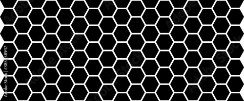 Black Hexagon seamless pattern. Honeycomb abstract background