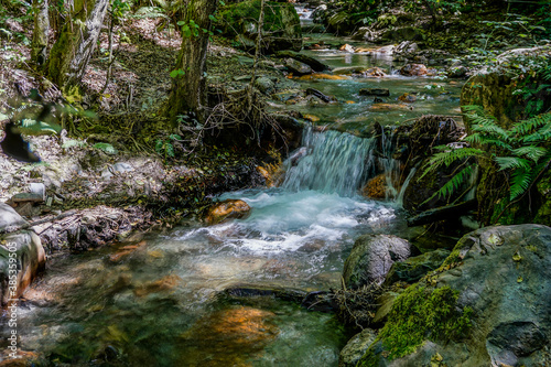 Waterfall falling from a low height with silk effect