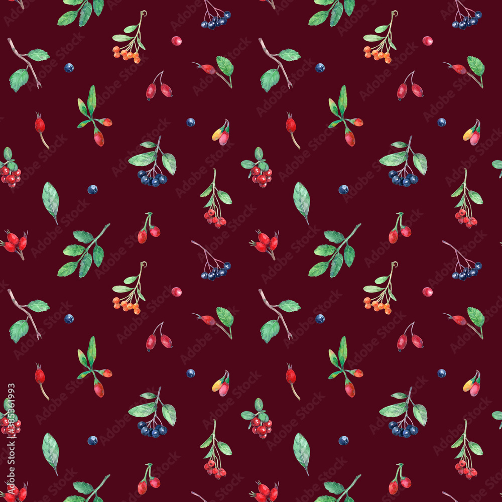 Watercolor seamless pattern with berries. Watercolor seamless pattern with berries.