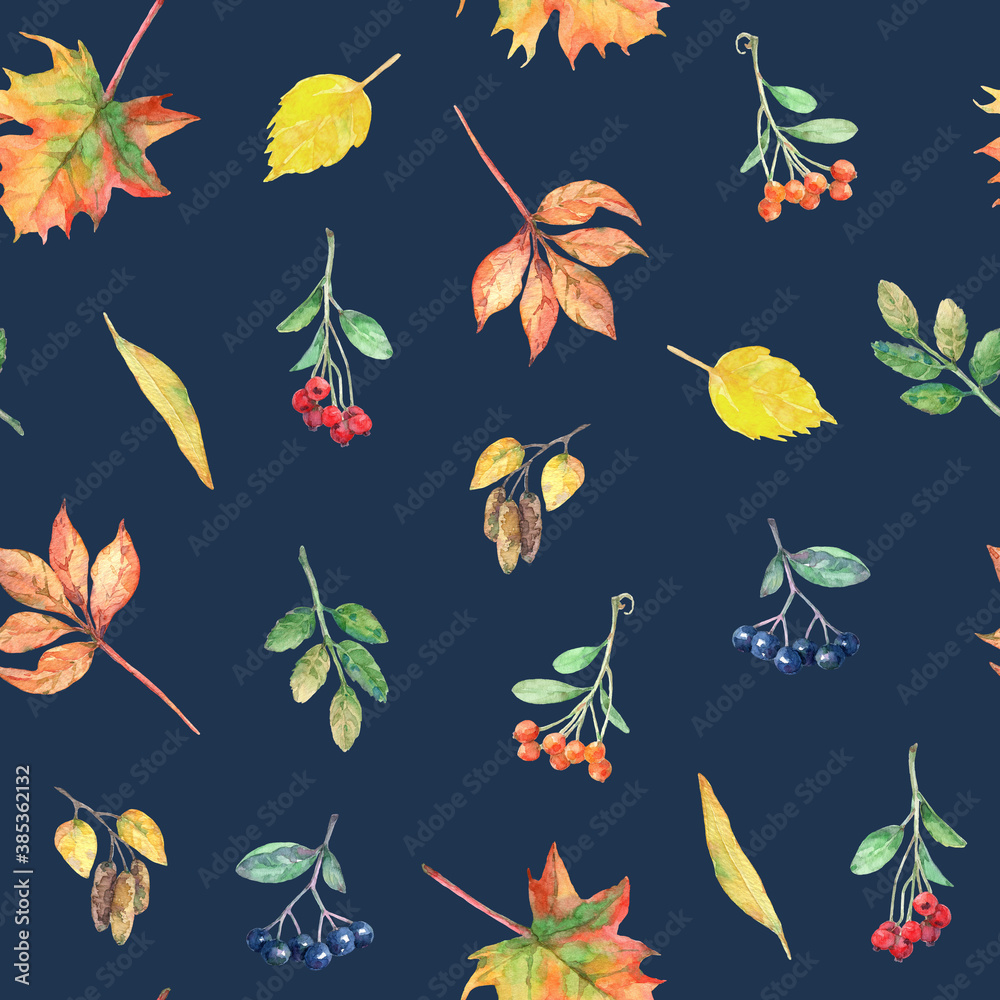 Fototapeta premium Watercolor seamless pattern with autumn elements.