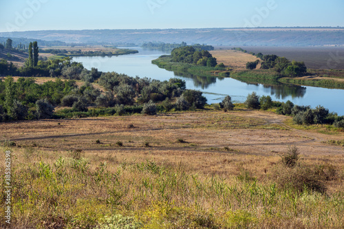Summer countryside landscape with Pivdennyi Buh river  Mykolaiv Region  Ukraine.