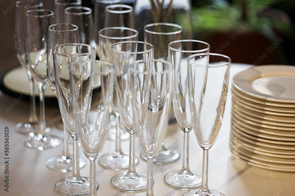 glasses on the table, preparing for celebration glasses on the table, preparing for celebration